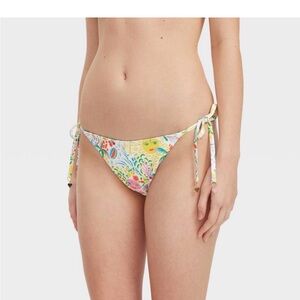 Roller Rabbit Floral Tie-Side Bikini Bottom in White, Yellow, Pink